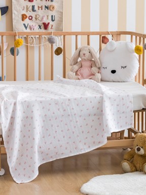 Baskılı Pamuklu Kız Bebek Müslin Örtü EKRU BASKILI