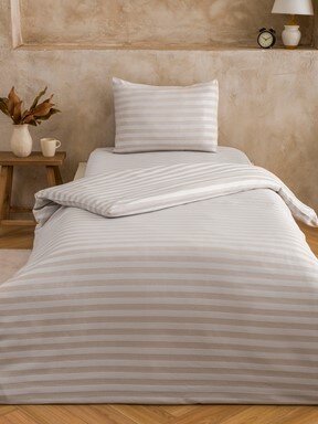 Tek Kişilik Nevresim Seti BEJ ÇİZGİLİ