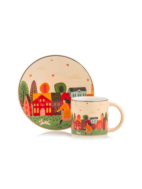 Baskılı 2 Kişilik Porselen Kahve Fincan Takımı 90 Ml KARIŞIK