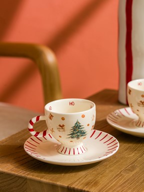 Yılbaşı Temalı 2 Kişilik Porselen Kahve Fincan Takımı 90 Ml KARIŞIK BASKILI