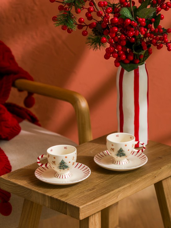Yılbaşı Temalı 2 Kişilik Porselen Kahve Fincan Takımı 90 Ml KARIŞIK BASKILI
