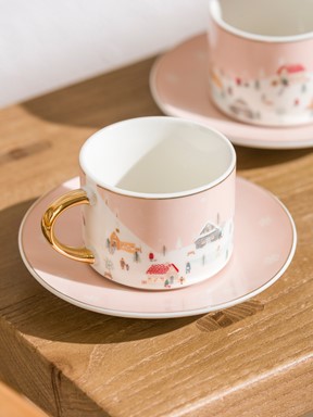 Baskılı 2 Kişilik Porselen Kahve Fincan Takımı 90 Ml AÇIK PEMBE