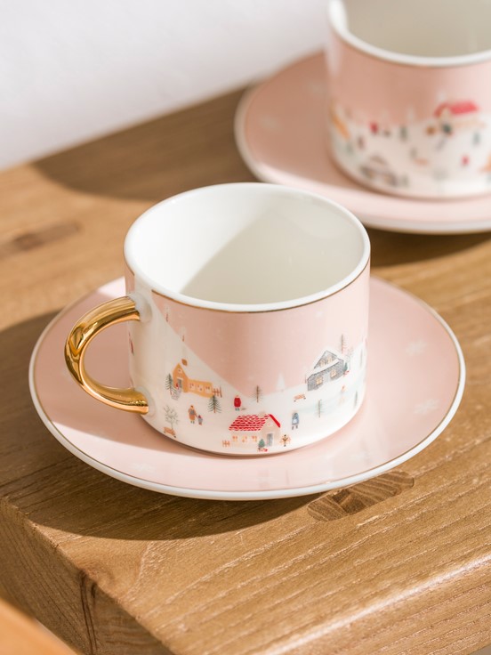 Baskılı 2 Kişilik Porselen Kahve Fincan Takımı 90 Ml AÇIK PEMBE