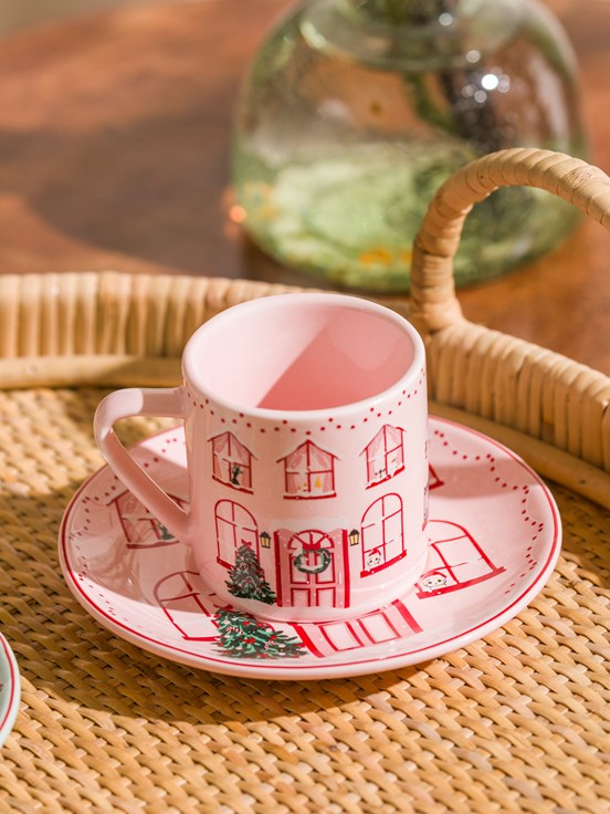 Baskılı 2 Kişilik Porselen Kahve Fincan Takımı 90 Ml AÇIK PEMBE