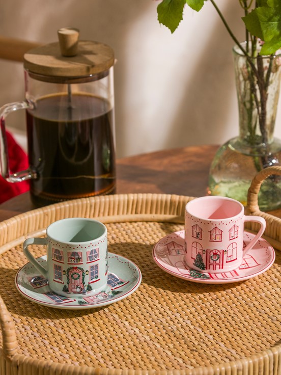 Baskılı 2 Kişilik Porselen Kahve Fincan Takımı 90 Ml AÇIK PEMBE