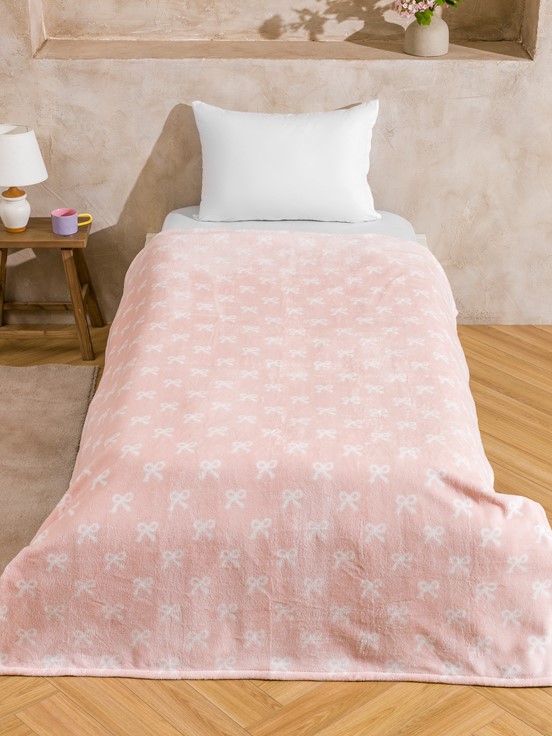 Tek Kişilik Battaniye PEMBE BASKILI