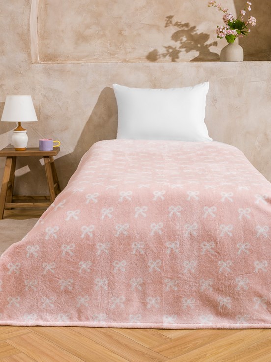 Tek Kişilik Battaniye PEMBE BASKILI