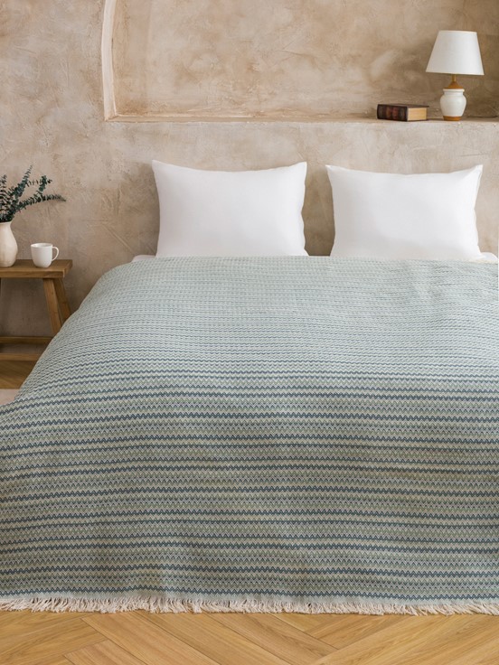 Çift Kişilik Yatak Örtüsü MAVİ BASKILI