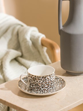 Leopar Baskılı Tek Kişilik Porselen  Kahve Fincan Takımı 216 ml KARIŞIK BASKILI