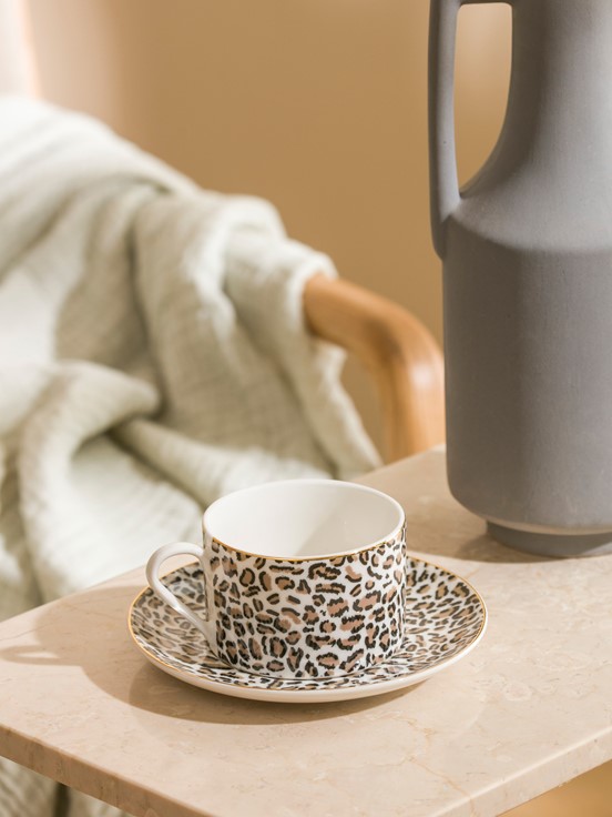 Leopar Baskılı Tek Kişilik Porselen  Kahve Fincan Takımı 216 ml KARIŞIK BASKILI