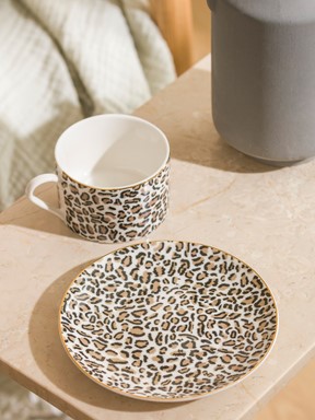 Leopar Baskılı Tek Kişilik Porselen  Kahve Fincan Takımı 216 ml KARIŞIK BASKILI