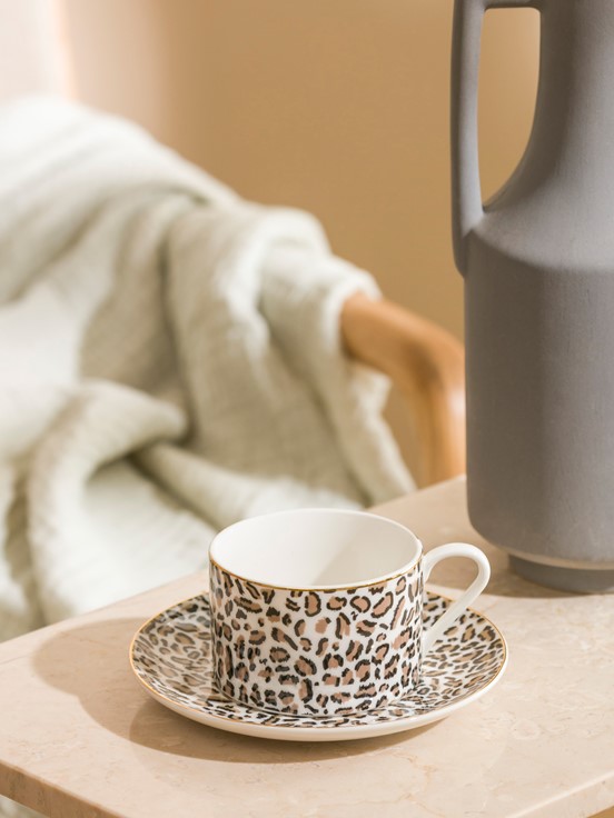 Leopar Baskılı Tek Kişilik Porselen  Kahve Fincan Takımı 216 ml KARIŞIK BASKILI