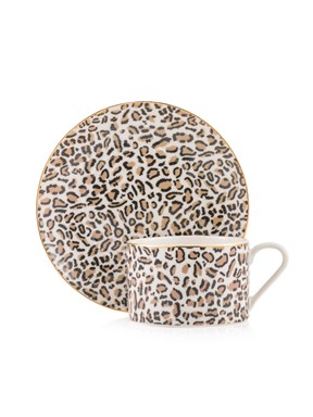 Leopar Baskılı Tek Kişilik Porselen  Kahve Fincan Takımı 216 ml KARIŞIK BASKILI
