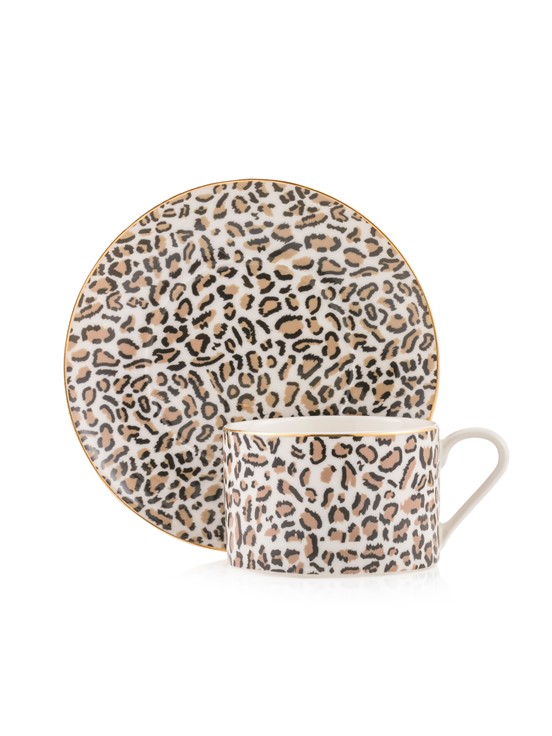 Leopar Baskılı Tek Kişilik Porselen  Kahve Fincan Takımı 216 ml KARIŞIK BASKILI