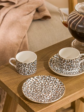 Leopar Desenli 2 Kişilik Porselen Kahve Fincan Takımı 124 ml KARIŞIK BASKILI