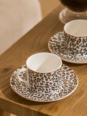 Leopar Desenli 2 Kişilik Porselen Kahve Fincan Takımı 124 ml KARIŞIK BASKILI