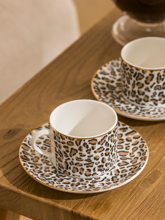 Leopar Desenli 2 Kişilik Porselen Kahve Fincan Takımı 124 ml KARIŞIK BASKILI
