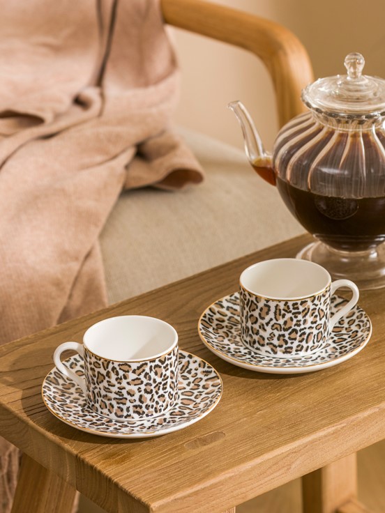 Leopar Desenli 2 Kişilik Porselen Kahve Fincan Takımı 124 ml KARIŞIK BASKILI