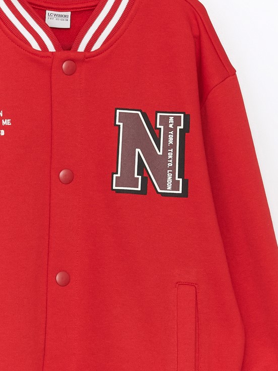 Baskılı Uzun Kollu Erkek Çocuk Kolej Ceket KIRMIZI