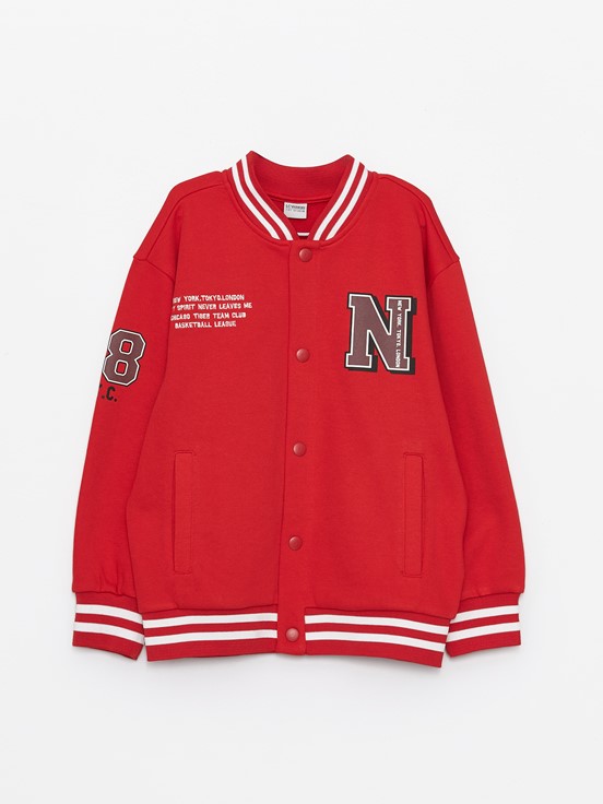 Baskılı Uzun Kollu Erkek Çocuk Kolej Ceket KIRMIZI