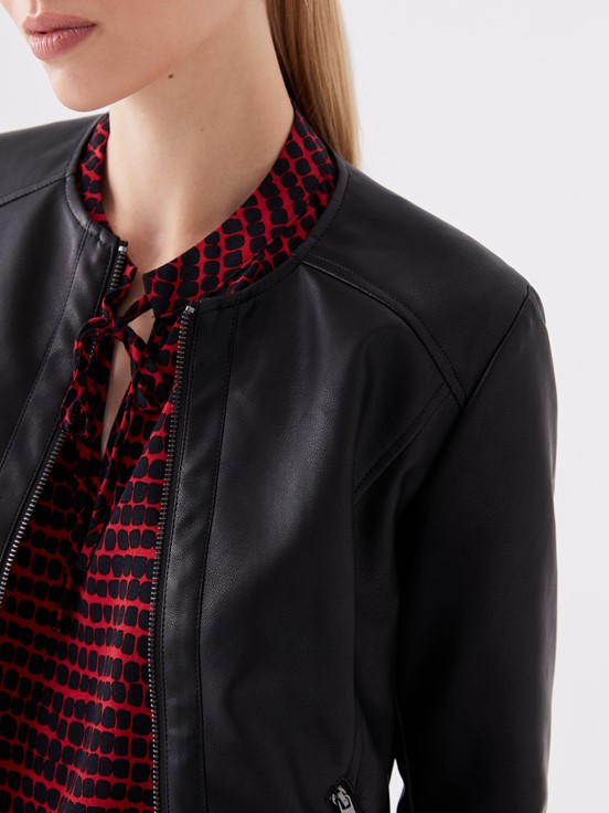 Deri Görünümlü Mont YENİ SİYAH