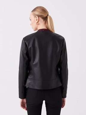 Deri Görünümlü Mont YENİ SİYAH