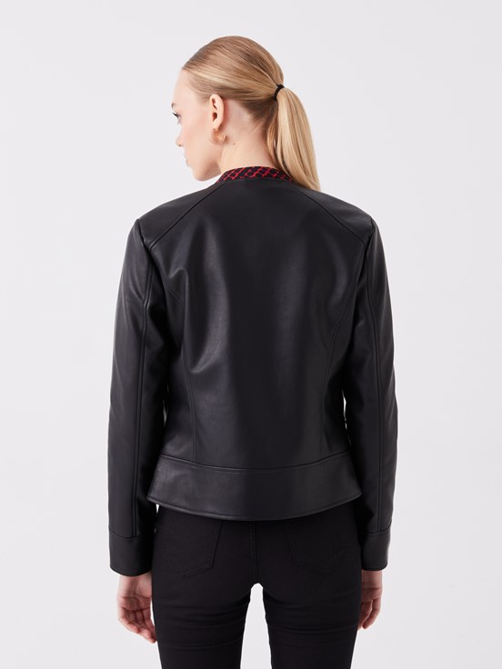 Deri Görünümlü Mont YENİ SİYAH