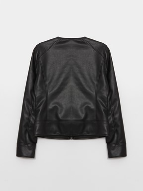 Deri Görünümlü Mont YENİ SİYAH