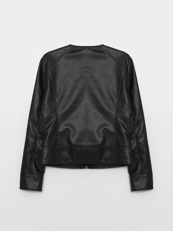 Deri Görünümlü Mont YENİ SİYAH