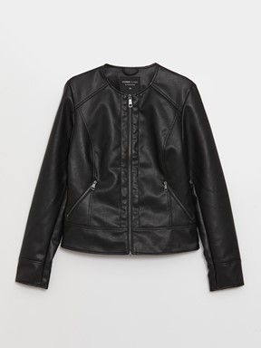 Deri Görünümlü Mont YENİ SİYAH