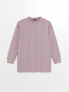 MODEST Bisiklet Yaka Düz Uzun Kollu Oversize Kadın Sweatshirt Tunik MAT YEŞİL