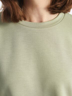 MODEST Bisiklet Yaka Düz Uzun Kollu Oversize Kadın Sweatshirt Tunik MAT YEŞİL