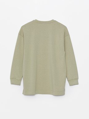 MODEST Bisiklet Yaka Düz Uzun Kollu Oversize Kadın Sweatshirt Tunik MAT YEŞİL