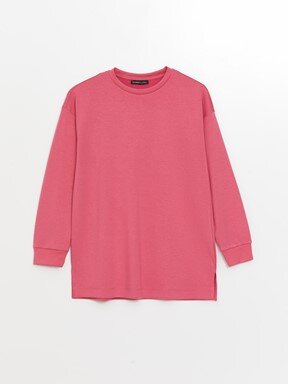 MODEST Bisiklet Yaka Düz Uzun Kollu Oversize Kadın Sweatshirt Tunik MAT YEŞİL