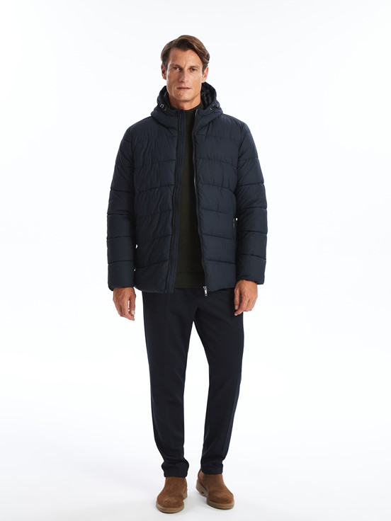 Deri Görünümlü Mont LACİVERT