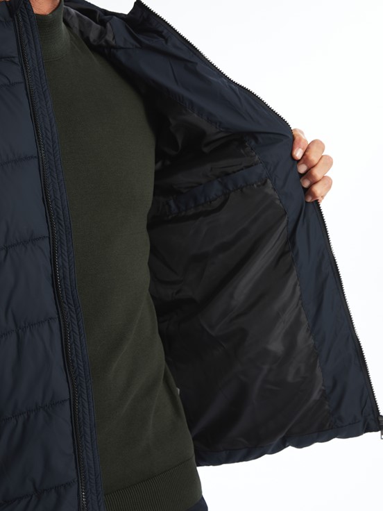 Deri Görünümlü Mont LACİVERT