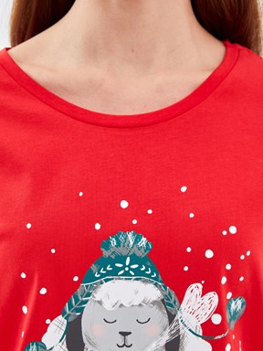 Pijama Takım CANLI KIRMIZI BASKILI