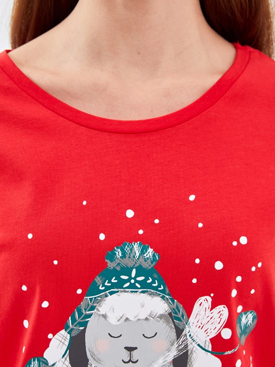 Pijama Takım CANLI KIRMIZI BASKILI