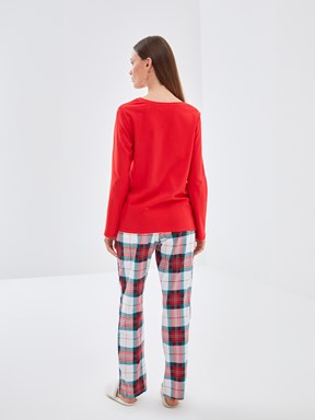 Pijama Takım CANLI KIRMIZI BASKILI