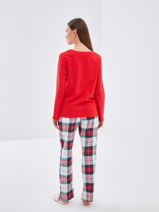 Pijama Takım CANLI KIRMIZI BASKILI