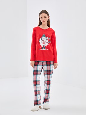 Pijama Takım CANLI KIRMIZI BASKILI
