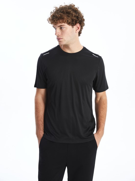 LCW SPORTS Bisiklet Yaka Kısa Kollu Erkek Spor Tişört YENİ SİYAH