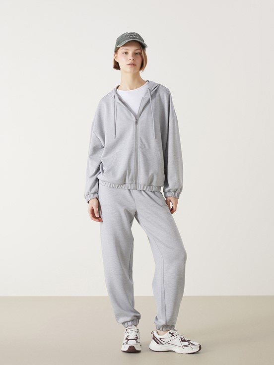 Fermuarlı Sweatshirt GRİ MELANJ