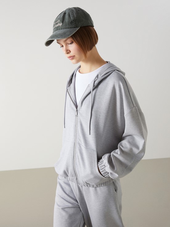 Fermuarlı Sweatshirt GRİ MELANJ