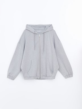 Fermuarlı Sweatshirt GRİ MELANJ