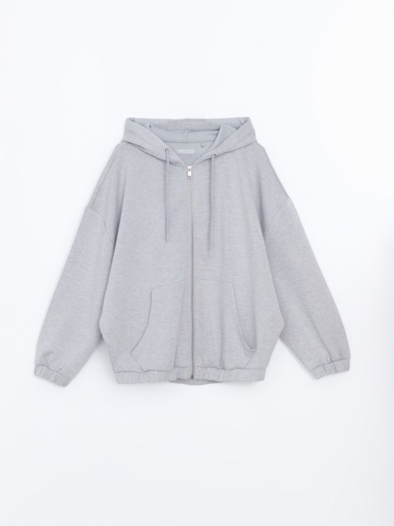 Fermuarlı Sweatshirt GRİ MELANJ