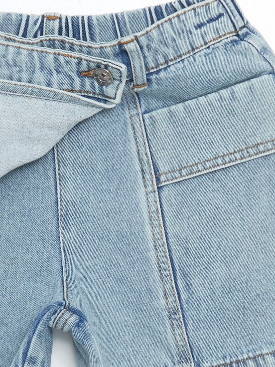 Beli Lastikli Kız Çocuk Jean Şort Etek MAVİ ASİT YIKAMALI