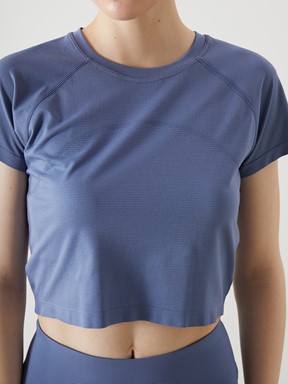XSIDE Bisiklet Yaka Düz Kısa Kollu Crop Kadın Spor Tişört İNDİGO