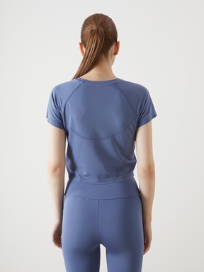 XSIDE Bisiklet Yaka Düz Kısa Kollu Crop Kadın Spor Tişört İNDİGO