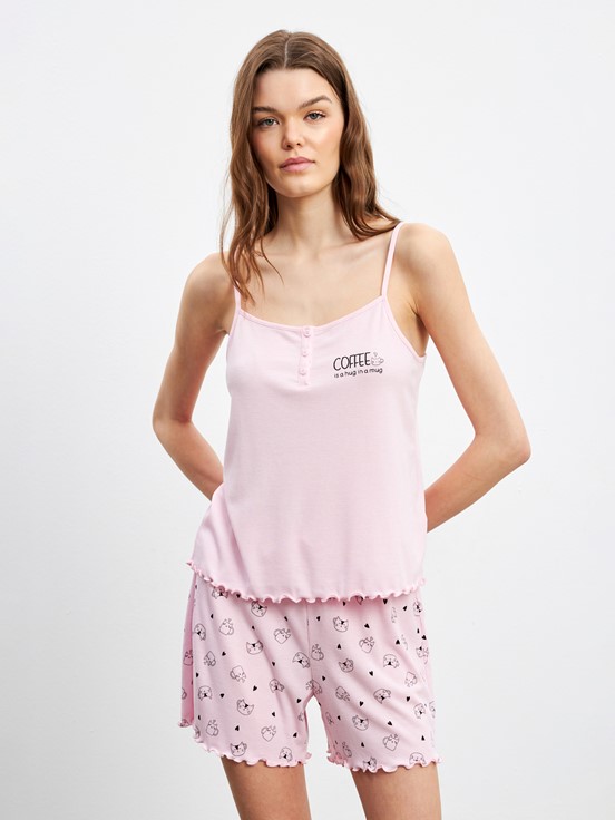Şortlu Pijama Takımı PEMBE BASKILI